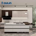 Modern wood grain and lacquer combination kitchen cabinet